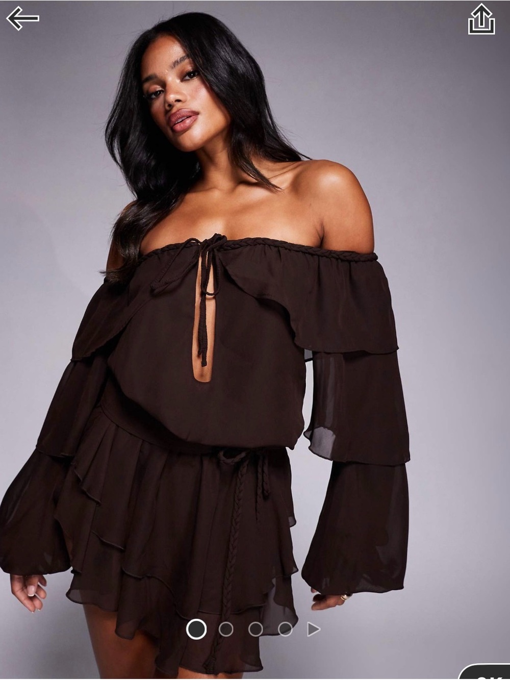 ASOS Brown Off-Shoulder Ruffle Mini Dress